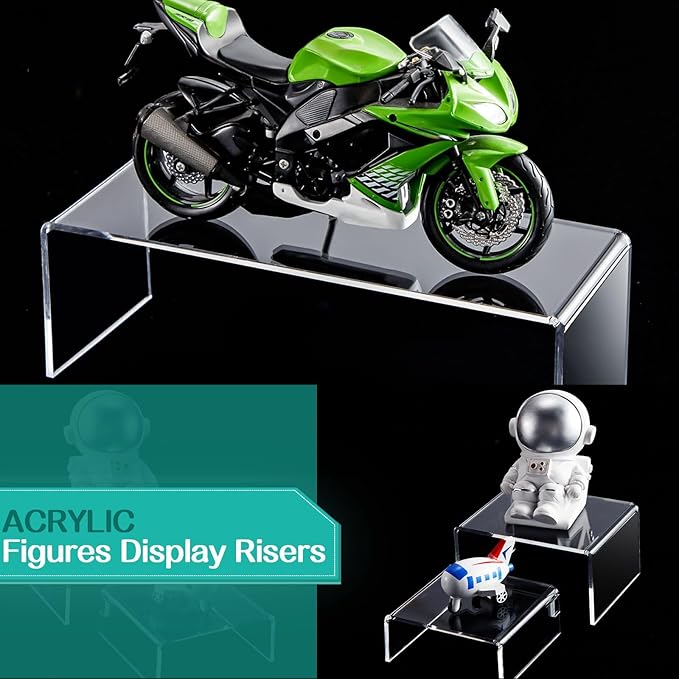 4 Set Acrylic Display Risers - Medium & Large Display Stand Shelf for Organizing Cupcake, Figure, Jewelry & Collectibles (Clear)