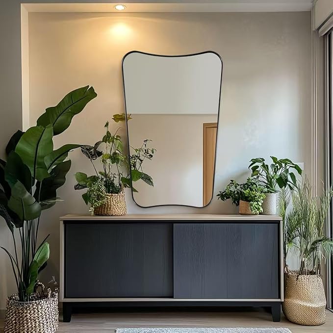 ANDY STAR Matte Black Mirror, 24x40 Inch Bathroom Vanity Mirror, Asymmetrical Mirror in Premium Stainless Steel Frame, Deep 1’’, Butterfly Shaped Decorative for Bathroom, Powder Room, Entryway