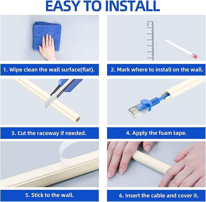 Delamu Beige Cord Hider, Cord Covers for 1 Wire on Wall, Mini Size Wire Covers for Cords on Wall, Paintable Cable Cover Raceway to Hide Speaker Wire, Ethernet Cable, W 0.48in H 0.30in