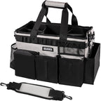 Wearable Cleaning Caddy Bag, Cleaning Caddy Supplies Organizer with Handle & Shoulder Straps for Housekeepers, Under Sink & Car Cleaning Tool Organizers with 4 Foldable Divider (Grey)