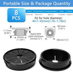 8 Pcs Cable Grommet, Snap Bushing 1-3/4" (45 mm) Mounting Diameter, Flexible Petal-Shaped Buckle Round Nylon Desk Grommet for Wires Through Countertop Cord Organizer and Protection, Black