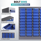 40 Drawers Parts Cabinet for Nuts, Bolts, Screws, Nut and Bolt Organizer with ABS Material Drawer, Bolt Bin Tool Storage Cabinet in Workshop, Garage, Office (40 Drawers)