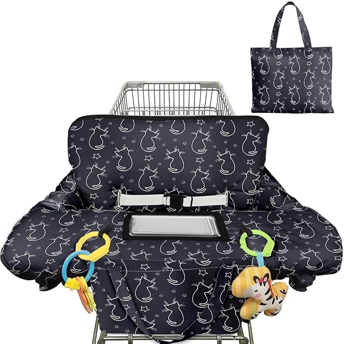 Shopping Cart Cover for Baby 2-in-1 High Chair Cover with Safety Harness Multifunctional Grey Cat Cart Covers for Babies Soft Padded Grocery Cart Cover for Baby Boy Girl