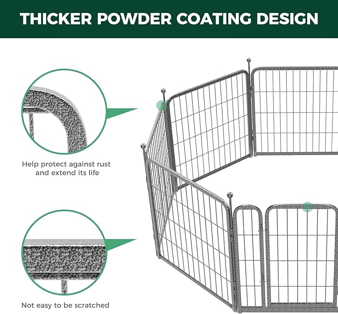 FXW Garden Fence Outdoor for The Yard – 24in(H) x 60.9ft(L) Heavy Duty Metal Animal Barrier for Dog and Rabbit, Decorative Dog Fence, 32 Panels, Silver
