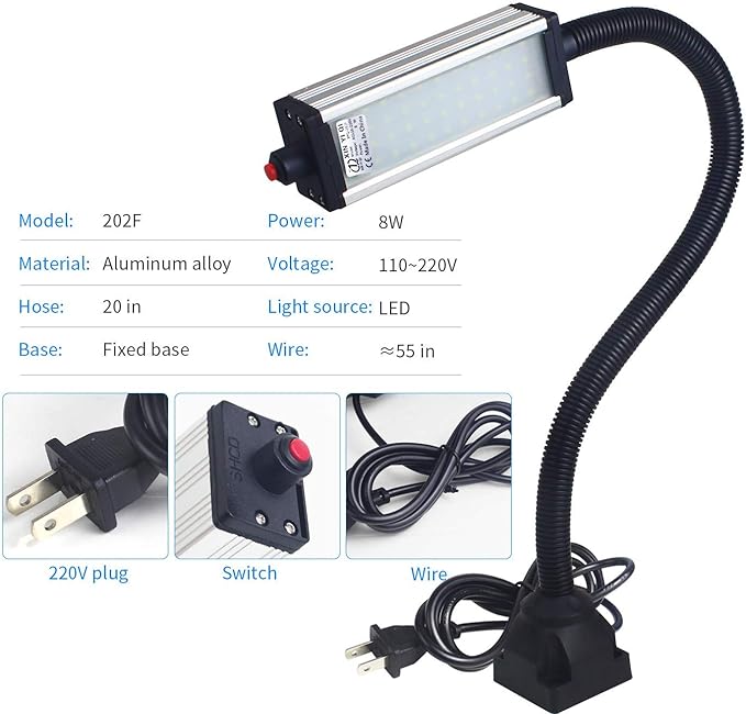 Flexible Work Light, Machine Light, Gooseneck Led Light IP66 Waterproof 800 Lumen 120 Volt 44Leds Screw Mounted Floodlights for Machine Tools Lathes and Workbenches