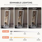 Kosmonia 64x21 Full Length Mirror, Dimmable 3 Color LED Light w/Light Memory, Distortion Free Silver Coating Mirror, HD Reflection &Anti Desilvering,Tempered Glass &Shatter Proof Film Doubles Safety