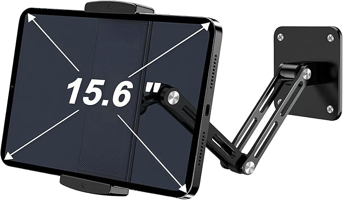 Bimo Tablet Wall Mount Holder for 4.7-15.6 inch, iPad Wall Mount Holder with Arm & Adjustable Rotating Base Compatible with iPad, Tablet Devices