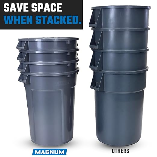 Magnum Gray 44 Gallon Trash Can, Construction Grade, Heavy Duty Plastic, Jobsite Ready for Handling and Holding Garbage CMTC-C000-44G04 (4 Pack)