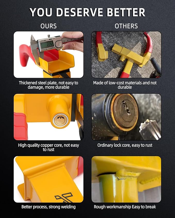 Security Trailer Wheel Lock Tires Anti Theft for Car SUV Boat Motorcycle Golf Cart Great Deterrent Bright Color with 3 Keys (Red-Yellow) Wheel Clamp Lock