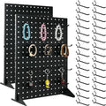 2 Pcs Metal Pegboard Display Stand with 30 Peg board Hooks, Desk Pegboard Shelf for Craft Shows & Fairs, Retail Stores, Vendors Arts and Crafts Finishing - 17x13Inch & Black