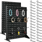 2 Pcs Metal Pegboard Display Stand with 30 Peg board Hooks, Desk Pegboard Shelf for Craft Shows & Fairs, Retail Stores, Vendors Arts and Crafts Finishing - 17x13Inch & Black