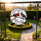 Stained Glass Window Hanging, Cardinal Sun Catcher Glass Panel with Metal Chain, 7.88’’ Indoor/Outdoor Art Decor for Home Garden, Women, Birthday, Christmas, Mother's Day