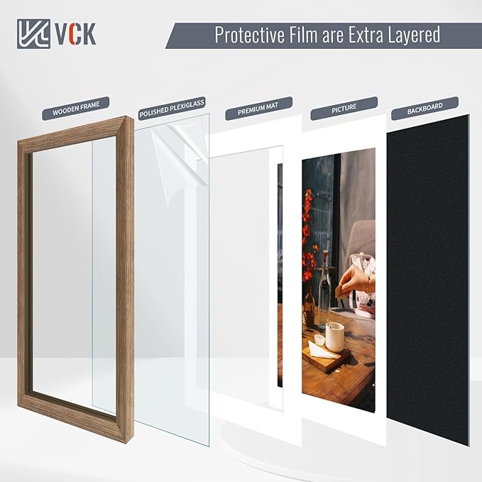 VCK 20x30 Poster Frame 5 Pack - Walnut, High-End Wood Picture Frames with Polished Plexiglass, Display 16x24 Photo with Mat or 20x30 without Mat, Art Gallery-Quality, Wall Hanging, Walnut