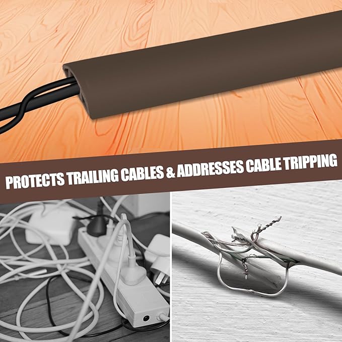 Floor Cord Cover Cable Cavity Self Adhesive Cord Hider Floor 10FT Floor Cable Management Power Cord Protector Floor Electric Cord Covers for Offices, Gym, Exhibitions (CoffeeBrown, 1.18" x 10')