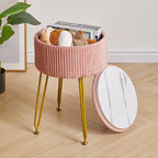 IBUYKE Velvet Storage Footrest Stool Ottoman, Makeup Vanity Stool Side Table with Golden Steel Legs Removable Cover, Coffee Table Top Cover, Pink LG-20P