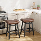 Counter Height Bar Stools Set of 2, 24 Inch Barstools for Kitchen Counter, Kitchen Stools with Bonded Leather Saddle Seats & Heavy Duty Metal Legs, Easy Assembly, Brown/Black