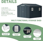 Breezz Outdoor Storage Shed 10X10FT. Utility Tool Shed Metal Storage Garden Shed with Lockable Doors, Windows & Metal Frame Floor for Patio Storage, Nightblue