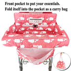 2-in-1 Shopping Cart and High Chair Cover for Baby, Padded Cover, Fold'n Roll Style, Portable with Carry Bag (Pink Elephant)