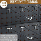 Shimeyao 100 Pcs Peg Board Shelving Hooks Stainless Steel Hanging Board Pegs Wall Display Hooks Bulk for 1/8 1/4 Garage Storage Organizer Accessories(10 Inch,Silver)
