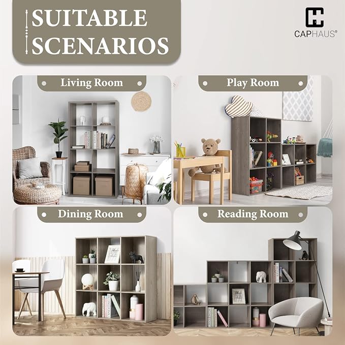 Fencer Wire 13-Inch Cube Storage Organizer Shelf, with Extra Thick Exterior Edge, Room Open Storage Shelf Divider, Bookcase, 6-Cube / 8-Cube / 9-Cube, Colors Available in Rustic Grey Oak and White