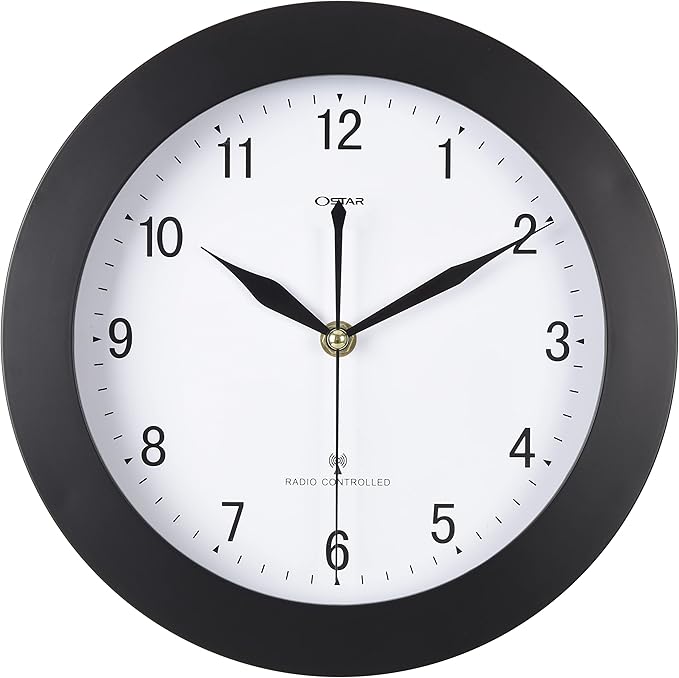 Atomic Wall Clock，US Auto Calibration Time 10 Inch Round Clock, Battery Operated