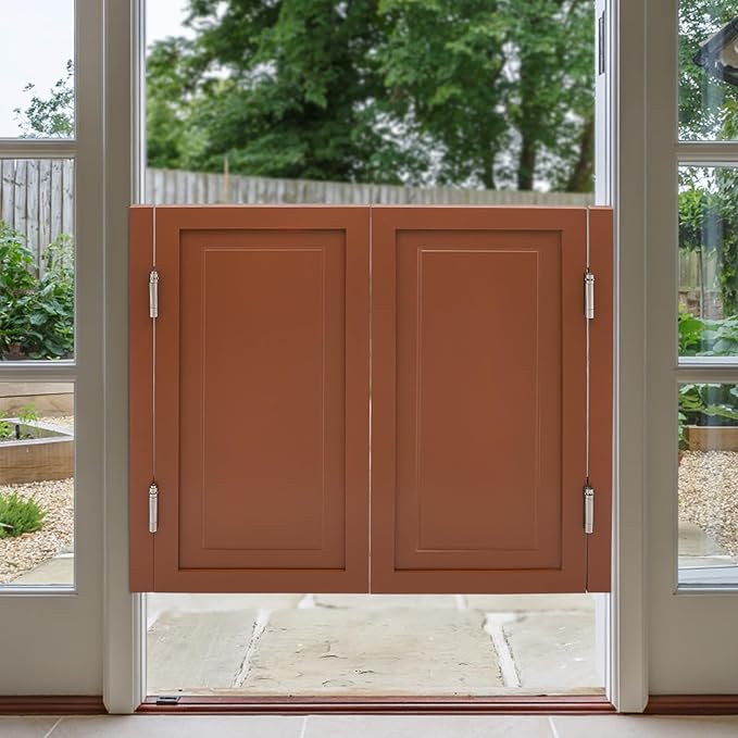 Solid Wood Interior Swing Door with Metal Hinges - Swinging Cafe Doors for Kitchen, Stairs, Bedroom Entrance & Partition (Brown, 39.37"X35.43")