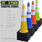 Fluorescent Green PVC Traffic Cones, Heavy Black Base Parking Lot Cone Structurally Stable Weatherproof Road Construction Safety Cones (8, Green, 28" Large)