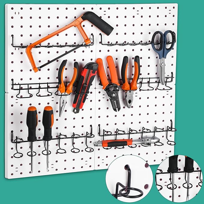 Coume 6 Pcs Pegboard Screwdriver Holders Organizer Pegboard Plier Holders Stainless Steel Peg Board Tool Utility Hooks Accessories Shelving Display Multi-Ring Tool Racks for Shop Store(Black)