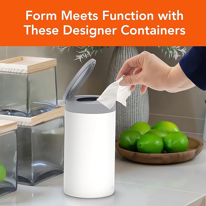 Spectrum Disinfecting Wipes Container White Refillable Stainless Steel Wipe Holder for Bathroom Kitchen School Classroom, Reuseable Push Button Wet Wipe Dispenser for Disinfect Cleaning Countertop