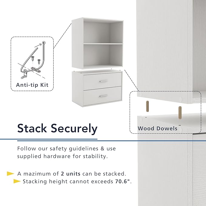 Homes: Inside + Out Apexa 2-Drawer Wooden Stackable Storage Drawers, Small Food Pantry Cabinet, Cajonera De Madera, Underbed Drawer Dorm Teen Room Decor & Bedroom, Home Office, Kitchen, Taupe Grey