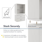 Homes: Inside + Out Apexa 3-Tier Stackable Wood Bookcase with Doors, Cube Storage Organizer Shelves, Small Food Pantry Cabinet, Dorm Teen Room Decor & Bedroom, Home Office, Kitchen, Steel Blue