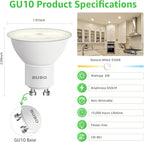 BUBO GU10 LED Bulb 6W Equivalent 50W, 3500K Natural White 650 Lumens, Non-Dimmable GU10 Bulb Replacement for Track Lighting, MR16 LED Bulb for Kitchen, Range Hood, Living Room, Bedroom, 20 Pack