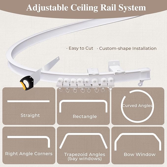Faux Linen Semi Sheer Room Divider Curtain with Flexible Ceiling Track, Extra Wide Light Filtering Privacy Curtains for Patio Sliding Glass Door, Living Room, Bedroom, Light Coffee, W100xL84, 1 Panel
