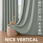 H.VERSAILTEX 100% Blackout Curtains for Bedroom Thermal Insulated Linen Textured Curtains Heat and Full Light Blocking Drapes Living Room Curtains 2 Panel Sets, Green Bay, 52x45 Inch