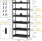 HCHQHS 6 Tier Bookshelf, Adjustable Industrial Bookcase, Vertical Tall Book Shelf, Wood and Black Metal Open Bookshelves for Home Office, Living Room, Bedroom, 70 Inch
