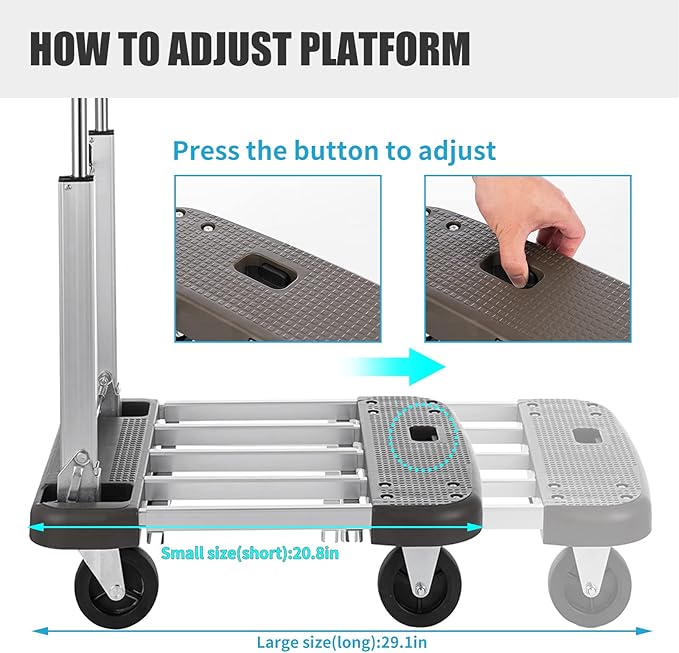 Foldable Platform Cart 29" x 17" x 35" Aluminum Platform Truck 330lbs Capacity Folding Push Cart Adjustable Heavy Duty Platform Cart Dolly for Car House Office Luggage Moving