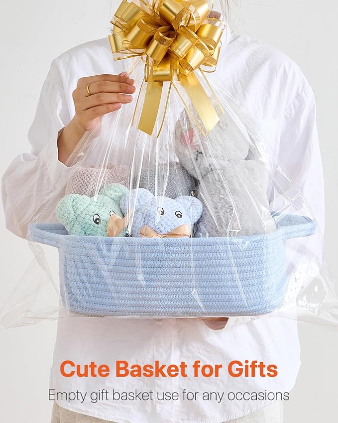 KALLAX Small Woven Basket, 12 x 8 x 4.5 Inches, Small Storage Baskets for Organizing, Gift Baskets Empty, Cute Rope Shelf Closet Storage Bins for Shelves, Dog Toy Basket, Light Blue