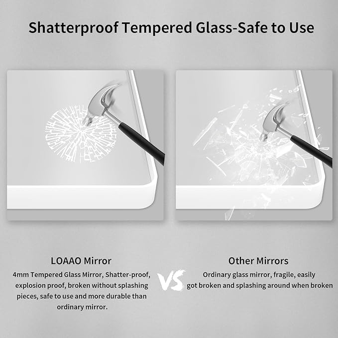 LOAAO 50x30 Inch White Metal Framed Bathroom Mirror for Wall, White Bathroom Vanity Mirror Farmhouse, Large Rounded Rectangle Mirror, Anti-Rust, Tempered Glass, Hangs Horizontally or Vertically