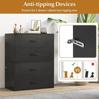 POWERSTONE 2 Drawers Storage Cabinets, Wooden Dresser Organizer, Under Desk Storage for Living Room, Bedroom, Home Office, Black