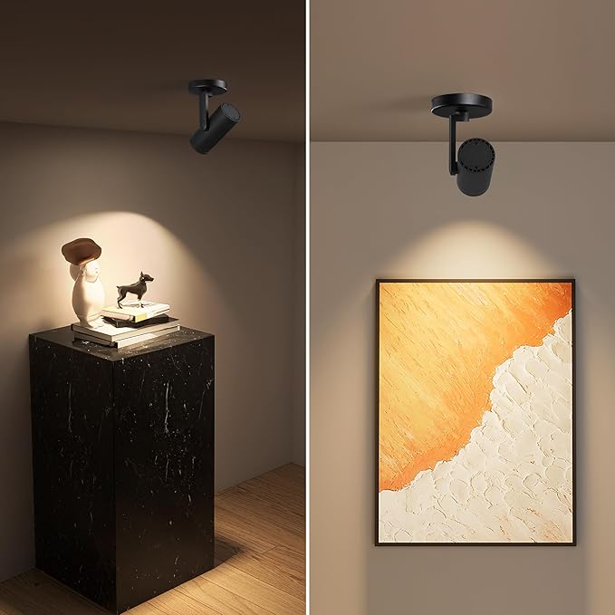 12W LED Dimmable Zoomable Ceiling Spotlight Indoor – Adjustable Beam Angle 10-55° Surface Mount Wired Accent Spot Light for Picture, Plants & Painting | Warm White 3000K CRI 97, Black
