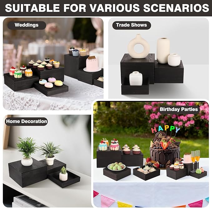 6 Pack Wood Cake Cupcake Stand Buffet Risers, Wooden Display Stand Wood Display Riser, Square Food Display Risers for Party Wedding Birthday Home (6" 7" 8" 9" 10" 11")