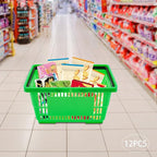 12PCS Shopping Baskets with Handles, Portable Wire Shopping Basket,Open&Stackable Design for Supermarket, Retail, Bookstore (Green)