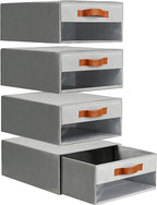 Closet Organizers and Storage Bins, Stackable Storage Drawers, Fabric Organizer Bins with Drawers,Stackable Closet Bins with Clear Window for Bedroom, Shelf,Room15.7"x 12.6"x 6.7"(Grey)