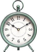 Vintage Rustic Green Table Clock on Stand, Decorative Desk and Shelf Clock，Decorative Battery Operated Table Top Clock for Living Room，Silent Non-Ticking