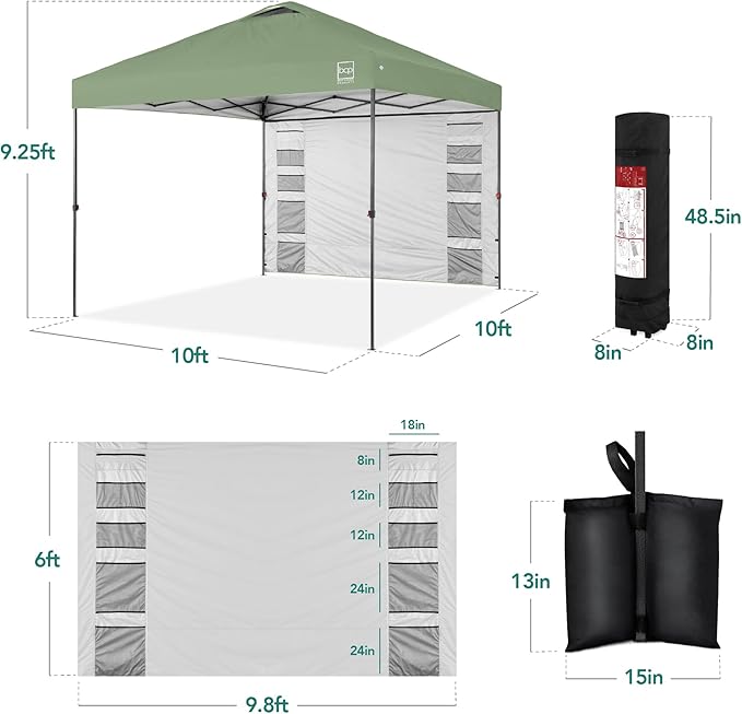 Best Choice Products 10x10ft Easy Pop Up Canopy w/Side Wall, 10 Pockets, Portable Carrying Case, 1-Button Setup, 4 Weight Bags - Sage Green