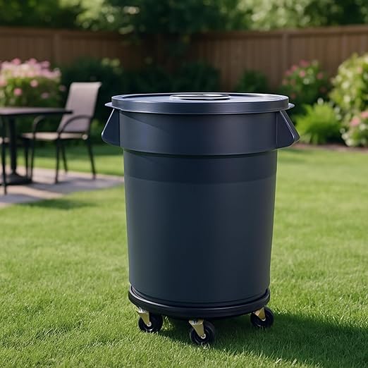 32 Gallon Outdoor Trash Can with Lid and Wheel, Rolling Trash Can with Removable Wheels, Commercial Trash Cans, Outdoor Garbage Can for Kitchen, Garage, Backyard and Patio（2 Pack）