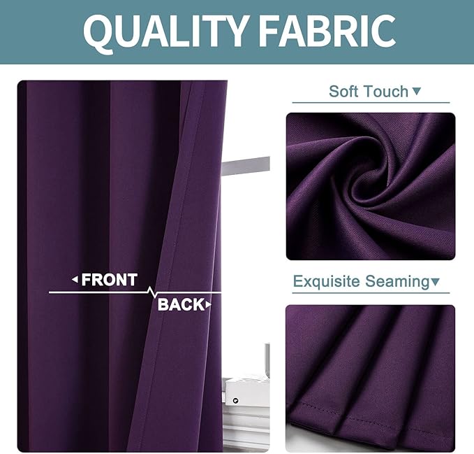 ChrisDowa Blackout Curtains 54 Inches Long for Living Room, Grommet Thermal Insulated Room Darkening Curtains for Bedroom (1 Panel Set, Royal Purple, 38W x 54L)