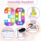 Marquee Numbers 30th Birthday Decoration: Colorful 3FT Large Light Up 30 Year Old Birthday Decorations Anniversary Backdrop Cardboard Sign 18 Colors Number 30 Mosaic Balloon Frame