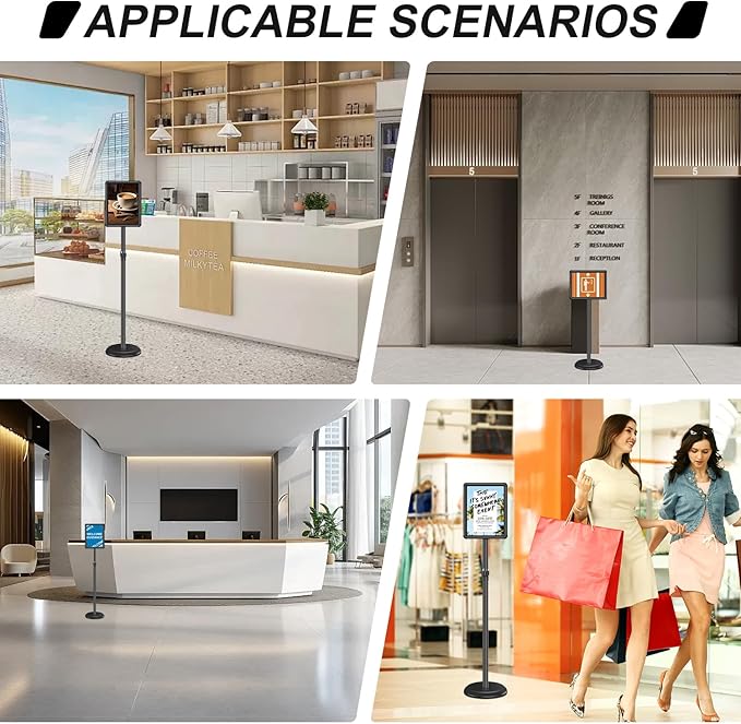 Sign Holder Floor Display Stand: 8.5 x 11 inch Adjustable Standing Signage Stand with Snap Frame for Malls Schools Restaurants (Black, 8.5 x 11" (1 PACK))