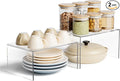Clear Acrylic Kitchen Cabinet Risers Set of 2 - Anti-Slip Stackable Shelf Organizers, Space Saving Shelves for Counter Display & Spice Organization